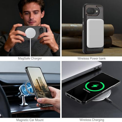 Wallet Case for Google Pixel 10a Compatible with MagSafe for Men Women, 2 in 1 Detachable Magnetic Phone Case with Card Holder Kickstand RFID Blocking for Pixel 10a (Black) - color: Black
