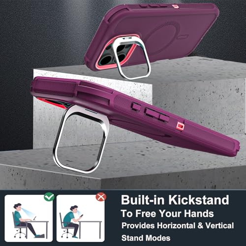 YKHJKLEC for iPhone 16 Pro Case, Military Grade 3 in 1 Heavy Duty Shockproof/Drop Proof/Dust Proof with Kickstand Case, with 2 x Tempered Glass Screen Protector & 1 x Wrist Strap (ZJ-Purple/Pink) - color: ZJ-Purple/Pink