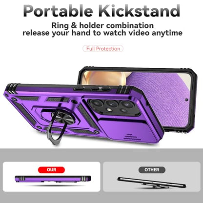 for Galaxy A35 5G Phone Case,Galaxy A35 5G Case,with Screen Protectors and Camera Cover,[Military Grade] 16ft.Drop Tested Cover with Magnetic Kickstand Protective Case for Samsung A35 5G, Purple - color: Purple