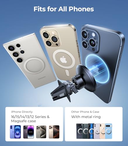 VICSEED for MagSafe Car Mount [Upgraded Strongest Magnet Power] Magnetic Phone Holder for Car Vent 360 Adjustable Magnetic Car Phone Holder Mount for iPhone 16 Pro Max 15 14 13 12 Plus Mini - color: Fashion Black