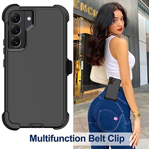 for Samsung Galaxy S22 Case with Belt Clip Holster, 2X Screen Protector, [Military Grade Protection] Heavy Duty Full Body Shockproof Dust-Proof Rugged Protective Cover for Samsung S22 5G Black - color: Black