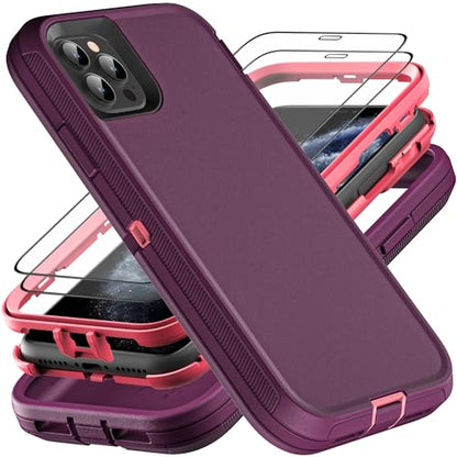 YKHJKLEC for iPhone 11 Pro Max Case, Military Grade 3 in 1 Heavy Duty Shockproof/Drop Proof/Dust Proof Case with 2Pcs Tempered Glass Screen Protector (Purple/Pink) - color: Purple/Pink