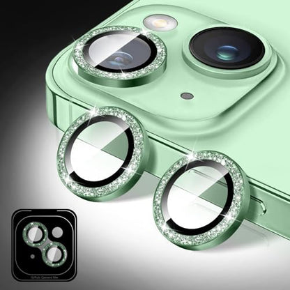 Kucheed Bling Camera Lens Protector Compatible for iPhone 13/iPhone 13 Mini, Glitter 9H Tempered Glass Camera Cover Film Stickers, Sparkling Automatic Alignment Individual Metal Rings