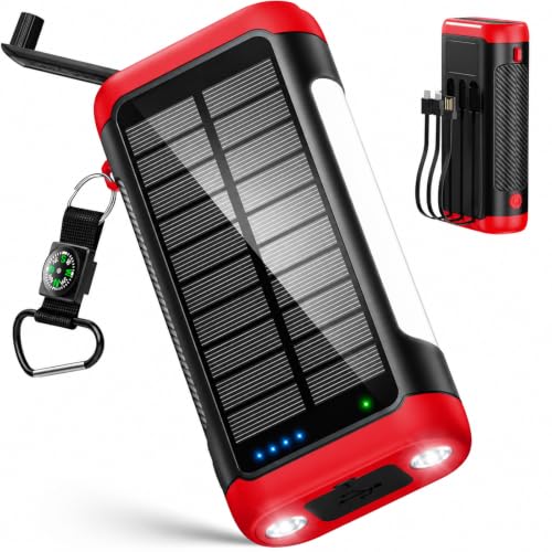 Solar Power Bank Portable Charger 66800mAh Battery Pack for Camping(Red) - color: Red