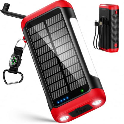 Solar Power Bank Portable Charger 66800mAh Battery Pack for Camping(Red) - color: Red