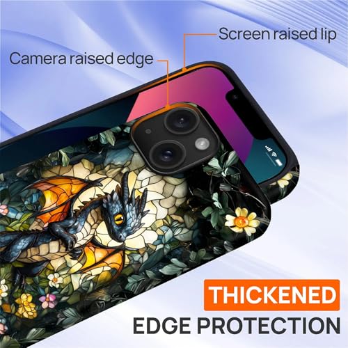 Case for iPhone 13/14,Drop Protection Hybrid 2-Layer Hard Phone Cover-Stained Glass Black Dragon - color: Stained Glass Black Dragon, size: iPhone 13/14