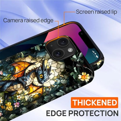 Case for iPhone 13/14,Drop Protection Hybrid 2-Layer Hard Phone Cover-Stained Glass Black Dragon - color: Stained Glass Black Dragon, size: iPhone 13/14