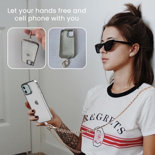 Crossbody Phone Lanyard Chain Shoulder Cell Phones Strap Charm Neck Chain with Wrist Strap Finger Grip 3 Pad Patches Tether Anti Theft Universal for iPhone 17 16 Pro Max 15 14 Samsung Gold - color: Gold Set