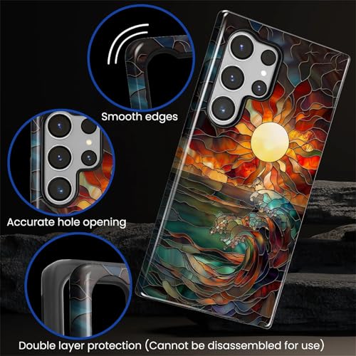 Case for Samsung Galaxy S23 Ultra, 2 in 1 PC Hard Shell & Silicone Inner Bumper, AntiScratch Fullbody Cover Shockproof Slim Design Stained Glass Sun Waves - color: Stained Glass Sun Waves, size: Galaxy S23 Ultra