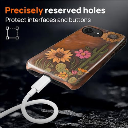 Magnetic Case for iPhone 16e, Compatible with Magsafe,PC Hard Shell & Silicone Inner Bumper, Anti-Scratch Full-Body Cover Shockproof Slim Design - Retro Cactus Sunflower - color: Retro Cactus Sunflower, size: iPhone 16e