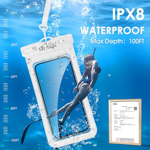 2 Pack IPX8 Waterproof Phone Pouch for iPhone 16/15/14/13 Pro Max Plus (7.2 Inch) - Swimming, Diving, Snorkeling, Snowproof - Touchscreen Friendly Underwater Photography Dry Bag (Black&White) - color: Black&White