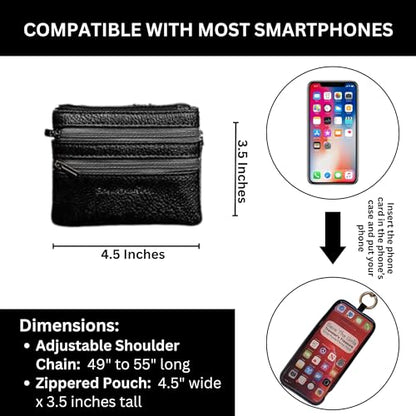 Save the Girls Clip & Go Phone Chain with Wallet Pouch, Silver - color: Silver Chain With Zipper Pouch, Gold Gun Metal Black Rose - Pouch