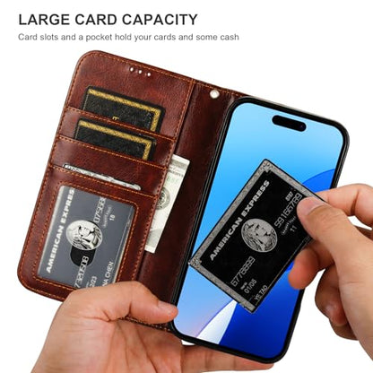 Bocasal Detachable Wallet Case Card Holder for iPhone 16 Pro Max Brown | RFID Blocking Kickstand Card Slots Holder PU Leather Magnetic Shockproof Wrist Strap Removable Flip Protective Cover 6.9 inch - color: Brown