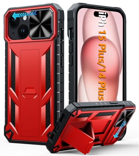 FNTCASE for iPhone 15 Plus Case iPhone 14 Plus Case with Kickstand & Slide | Military Grade Dropproof Protection, Heavy Duty Rugged Cell Cover, Bumper, Red - color: Red, size: For Iphone 15 Plus 6.7 Inch