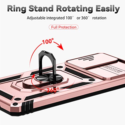 for Samsung Galaxy S20 FE 5G Case with Camera Lens Cover HD Screen Protector, Military-Grade Drop Tested Magnetic Ring Holder Kickstand Protective Phone Case for Samsung Galaxy S20 FE 5G (Rose Gold) - color: Rose Gold with camera cover Military-Grade 2nd