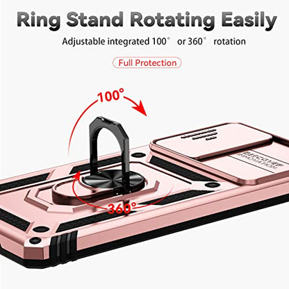 for Samsung Galaxy S20 FE 5G Case with Camera Lens Cover HD Screen Protector, Military-Grade Drop Tested Magnetic Ring Holder Kickstand Protective Phone Case for Samsung Galaxy S20 FE 5G (Rose Gold) - color: Rose Gold with camera cover Military-Grade 2nd