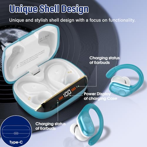 Wireless Headphones Sports, 75Hrs Bluetooth 5.4 Earbuds, Bass Hi-Fi Stereo - color: Y-Starry Light Blue