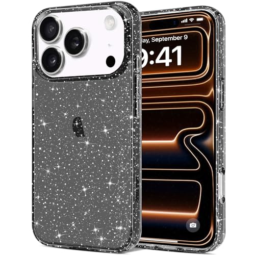 JJGoo Compatible with iPhone 17 Pro Case Clear Glitter, Sparkle Soft TPU Transparent Shockproof Women Girls Slim Bling Sparkly Bumper Cover Phone Cases for iPhone 17 Pro, Black - color: Black, size: for iPhone 17 Pro