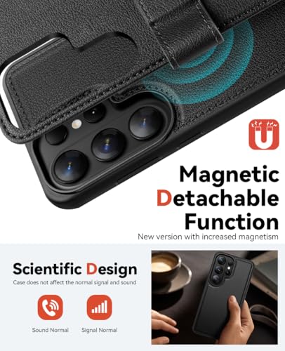 OCASE for Samsung Galaxy S26 Ultra Detachable Wallet Case with Card Holder, [2 in 1] PU Leather Flip Folio Case with RFID Blocking Stand Wrist Strap Shockproof Phone Cover 2026, Litchi Black - color: Litchi Black, size: Samsung Galaxy S26 Ultra