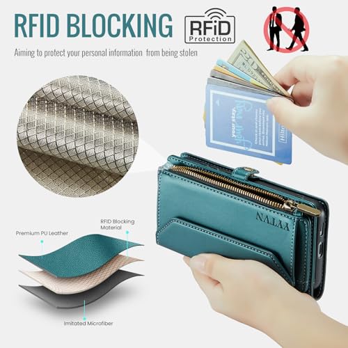 for Samsung Galaxy S24 FE Wallet Case with Card Holder, Green | RFID Blocking Slots, Crossbody Lanyard, Wrist Strap, Zipper Pocket Purse Handbag, Magnetic Closure - color: Green, size: Galxay S24 FE