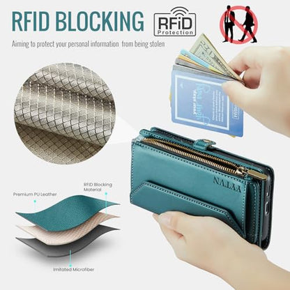for Samsung Galaxy S24 FE Wallet Case with Card Holder, Green | RFID Blocking Slots, Crossbody Lanyard, Wrist Strap, Zipper Pocket Purse Handbag, Magnetic Closure - color: Green, size: Galxay S24 FE