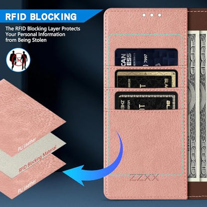ZZXX for Samsung Galaxy A17 5G Wallet Case with [RFID Blocking] Card Slot Kickstand Magnetic Closure PU Leather Flip Fold Protective Phone Case for Samsung Galaxy A17(Rose Gold-6.7 inch) - color: Rose Gold
