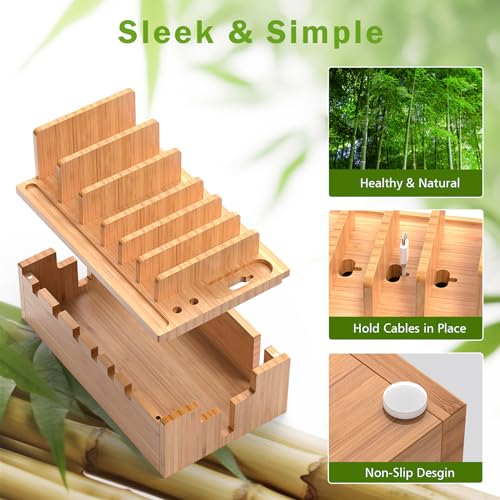 Pezin & Hulin Bamboo Charging Station with 5-Port USB & 5 Cables