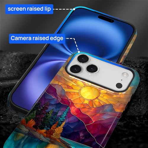 DAIZAG Case for iPhone 17 Pro Max,Mountain Range Sunrise Stained Glass Full-Body Design Hybrid Dual Protection Soft TPU Hard PC Shockproof Scratch-Resistant Protective Cover Phone Case for Men Women