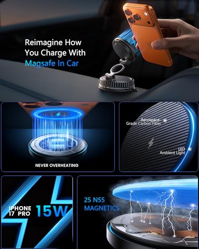 15W MagSafe Car Mount Charger, Vacuum Magnetic Phone Holders for Your Car