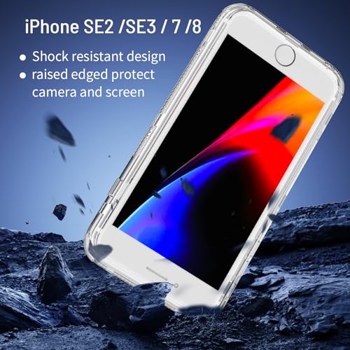X-belmox Heavy Duty Clear Phone Case for iPhone SE 2022 (3rd Gen) with Screen Protector, 3 in 1 for iPhone SE 2020 Case Acrylic Hard Non-Yellowing, Shockproof Protective iPhone 7/8 Case 4.7" -Clear - color: Clear