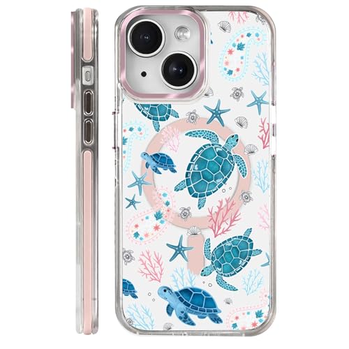 VisEnt Clear Case for iPhone 14, Magnetic Phone Case, Transparent Slim Cover, Military Grade Protection, Shockproof, Anti-Yellowing, Scratch Resistant, Sea Turtle Paisley - color: Sea Turtle Paisley, size: Iphone 14