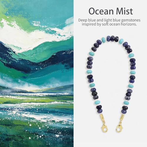 POSADINA Natural Stone Phone Charm, Beaded Healing Phone Wrist Strap, Handmade Cellphone Chain Lanyard with Tether Tab - color: Ocean Current