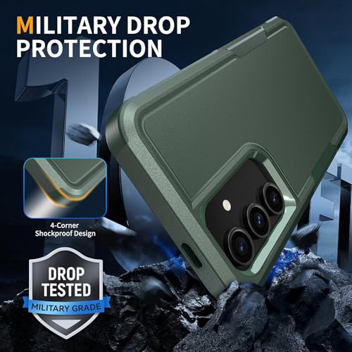 Vinve for Samsung Galaxy S25 FE Case with HD Screen Protector, Military-Grade Shockproof & Dual-Layer Protection, Anti-Slip Grip Design Phone Case, Blackish Green - color: Blackish Green