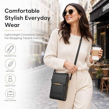Anti-theft leather bag, Women's Touch Screen Mobile Phone Messenger bag, RFID Block Mobile Phone Purse - color: Blue Gray