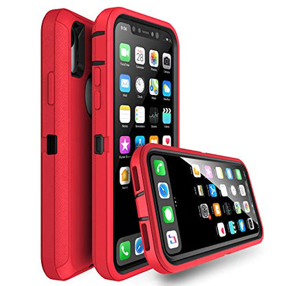 MXX Compatible with iPhone Xr Case, 3-Layer Super Protective Full Heavy Duty Body Tough Rugged Bumper Cover, Shock & Dust Proof, Designed for Apple Xr Phone Case 6.1" Red/Black - color: Red/Black