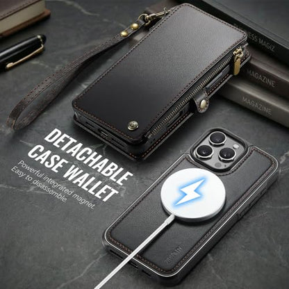 for iPhone 16 Pro - Phone Case Wallet Magnetic Detachable, Black - color: Black, size: iPhone 16 Pro