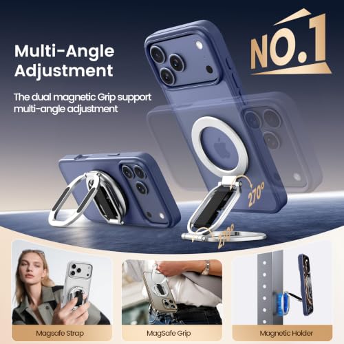 Foldable Double Sided Magnetic Phone Grip Kickstand for Magsafe - color: Silver