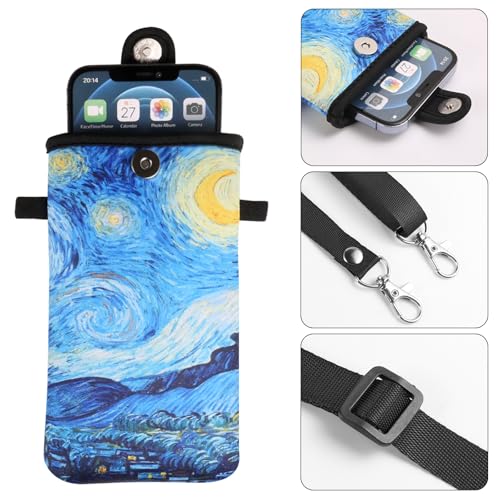 Neoprene Phone Sleeve Pouch Bag Case with Crossbody Strap Compatible for iPhone 17 Pro Max Air 16 Plus / Galaxy S26 Ultra / S26+ S25 FE A17 A36 A56 / Pixel 10 Pro XL / OnePlus 15 13 (Starry Night, XL) - color: Starry Night