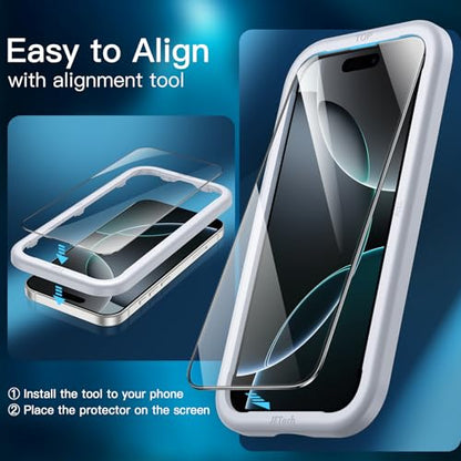 JETech Full-Coverage Screen Protector for iPhone 16 Pro, 3-Pack | Black Edge Tempered Glass, Easy Installation Tool, HD Clear, Case-Friendly - size: iPhone 16 Pro