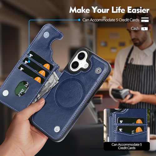 SkyEagle Compatible with MagSafe iPhone 17 Case Wallet,Blue | Magnetic Clasp,RFID Blocking,PU Leather,Flip Folio Shockproof Phone Cover,with Credit Card Slots & Kickstand for Men & Women - color: Blue, size: iPhone 17 - 6.3"