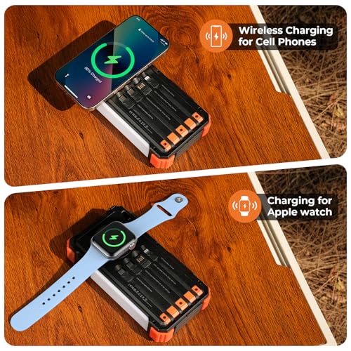 BLAVOR Solar Power Bank 20000mAh, Wireless Charger for Phones & Apple Watch - color: Orange