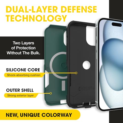 OtterBox iPhone 17e, 16e, 15, 14, 13 Commuter Series Case - Green & Black | 3X Military Drop Protection - Slim - Dual-Layer Shockproof Design - Pocket-Friendly - Raised Edges - Port Covers - color: Green/Black