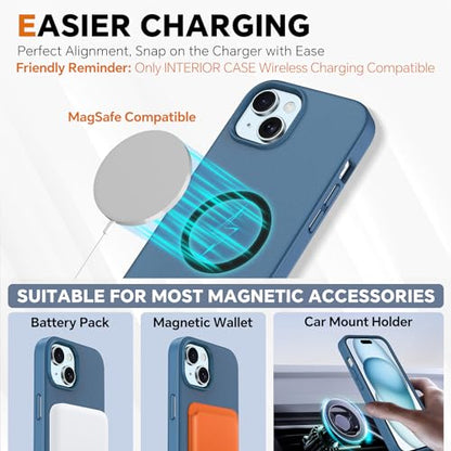 TUCCH 2-in-1 Removable Wallet Case for iPhone 15 (6.1") 2023, Light Blue | RFID Blocking, 4 Card Holders, Kickstand, Wireless Charging, Shockproof TPU, PU Leather, Magnetic, Flip Cover - color: Lake Blue (2-in-1 Detachable)