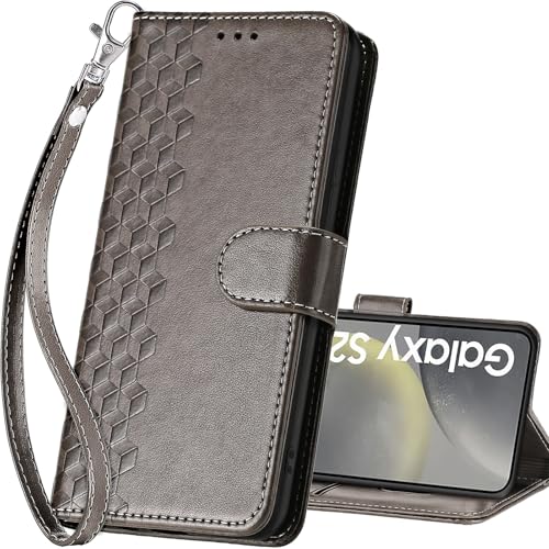 for Samsung Galaxy S25 Wallet case, Gray-Cube | 3 Card Holders, Kickstand, Shockproof TPU Shell, PU Leather, Magnetic Closure, Protective Flip Folio Cover, Women - color: 10