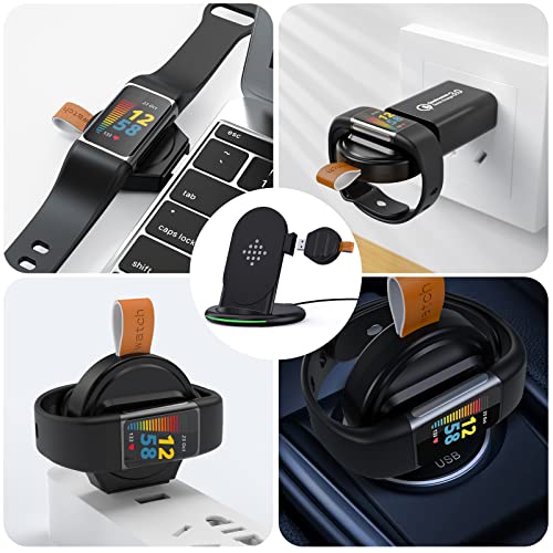 3 in 1 Wireless Charger for Fitbit Charge 6/5/Fitbit Luxe,Wireless Charging Station Compatible for iPhone 14/12 Pro Max/13/11/8, for Samsung Galaxy S22+ S22, for AirPods Pro/3 (Black)