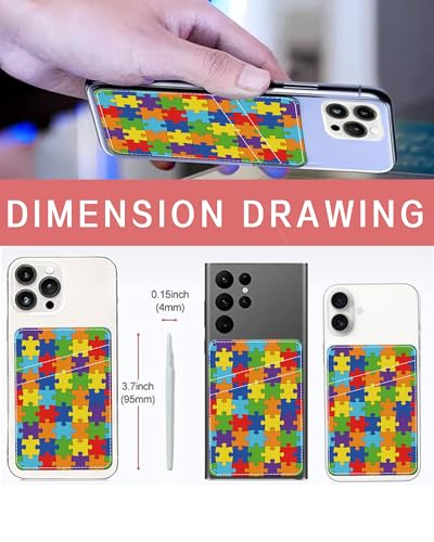 Phone Card Holder, Dual Pocket Leather Phone Wallet Adhesive Stick On, Cute Card Holder, Credit Card Holder for Phone Case Colorful Puzzles - color: Colorful Puzzles