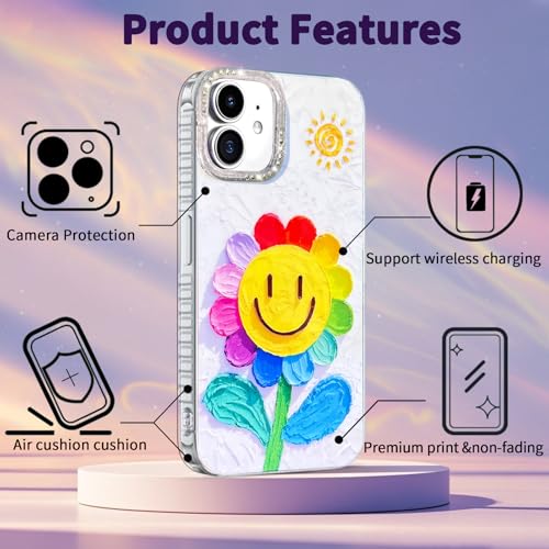 Compatible with iPhone 11 Case,with [Soft Slim][Camera Protection] Cute Rainbow Flower Aesthetic Phone Cover Anti-Yellowing Shockproof Protective Cover for Women Girl-White - color: White, size: iPhone 11
