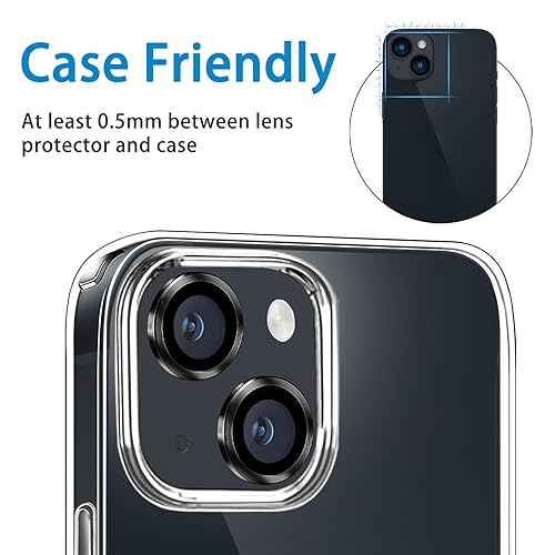 Compatible with iPhone 14 and 14 Plus Camera Lens Protector, Anti-Scratch Lens Cover 9H Tempered Glass Camera Screen Protector Shockproof Camera Ring for 14 and 14 Plus with 2 Lens - 2 Pcs Black - color: Black