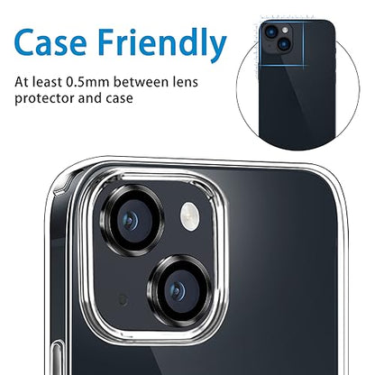 Compatible with iPhone 14 and 14 Plus Camera Lens Protector, Anti-Scratch Lens Cover 9H Tempered Glass Camera Screen Protector Shockproof Camera Ring for 14 and 14 Plus with 2 Lens - 2 Pcs Black - color: Black