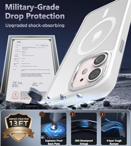 Newfuture Magnetic for iPhone 11 Case Matte Shockproof, Frosted White | Military Drop Protection, Slim Matte Anti-Fingerprint, Compatible with Magsafe, Camera Guard, Translucent Protective Cover - color: Frosted White, size: iPhone 11 6.1inch